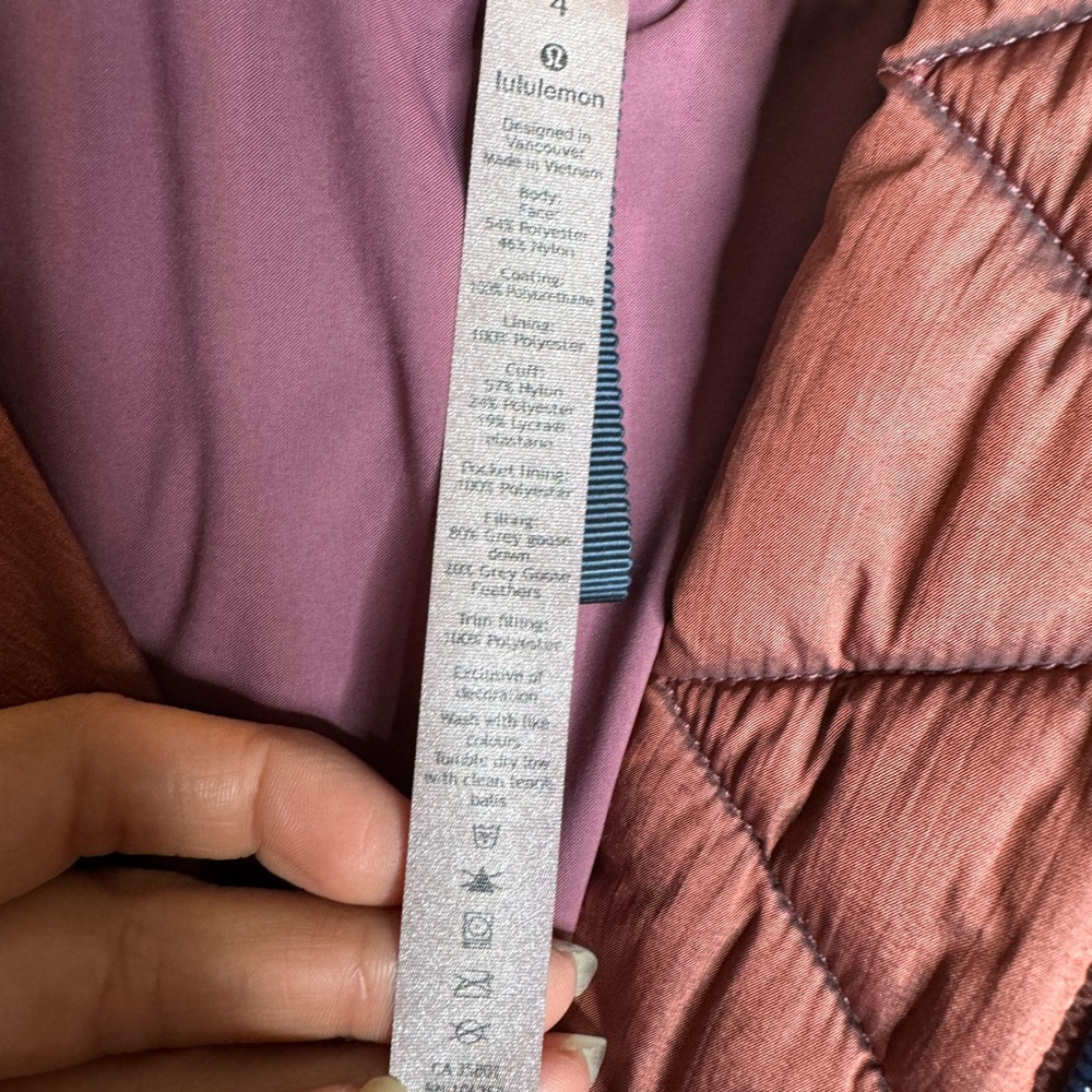 Lululemon Goose Down Hooded Puffer Jacket Sz 4 Rose Bronze Winter Packable Coat - Picture 5 of 7